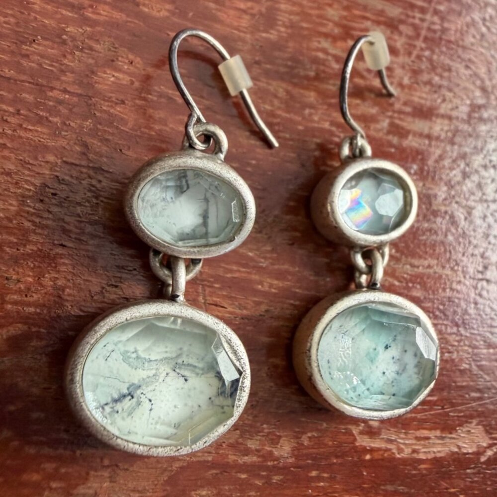 Silver-Tone Drop Earrings With Double Faceted Glass Accents Signed KC